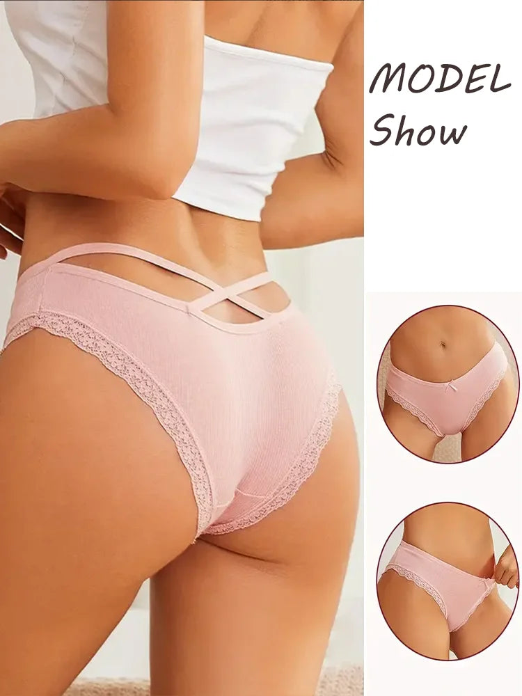 3-Piece Women's Cotton Seamless Panties – Low Rise, Hollow Design