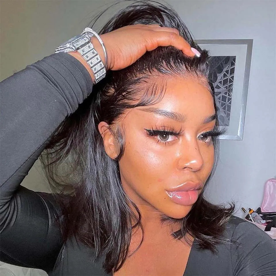 Short Straight Bob Lace Front Wig | 13x4 Brazilian Human Hair for Black Women (Pre-Plucked with Baby Hair)