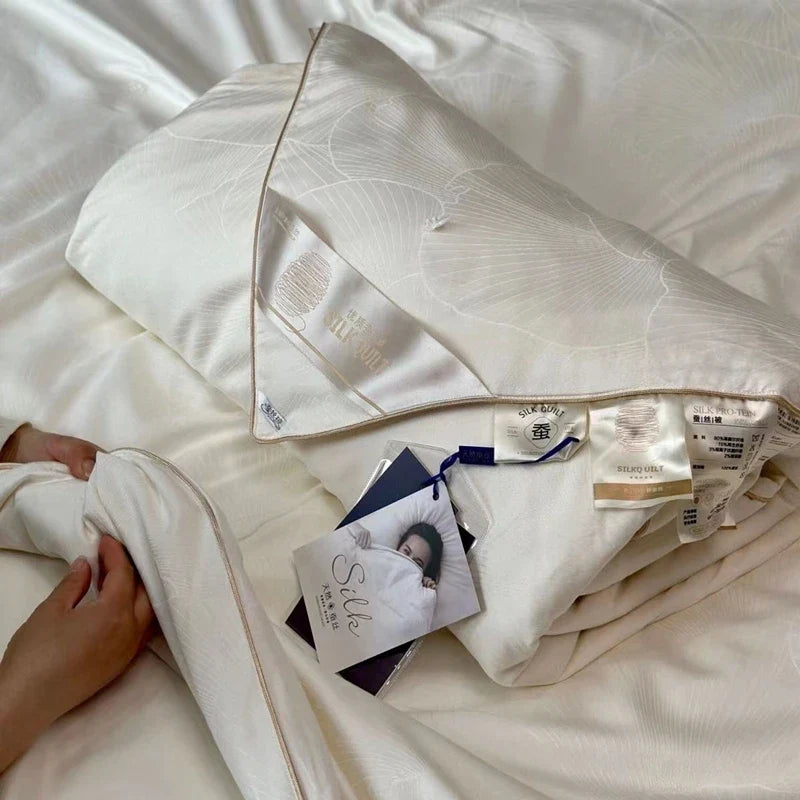 100% Natural Silk Quilt Lyocell Fiber Duvet Queen Size Summer Blanket White Luxury Jacquard Bedding Single Double Bed Comforter