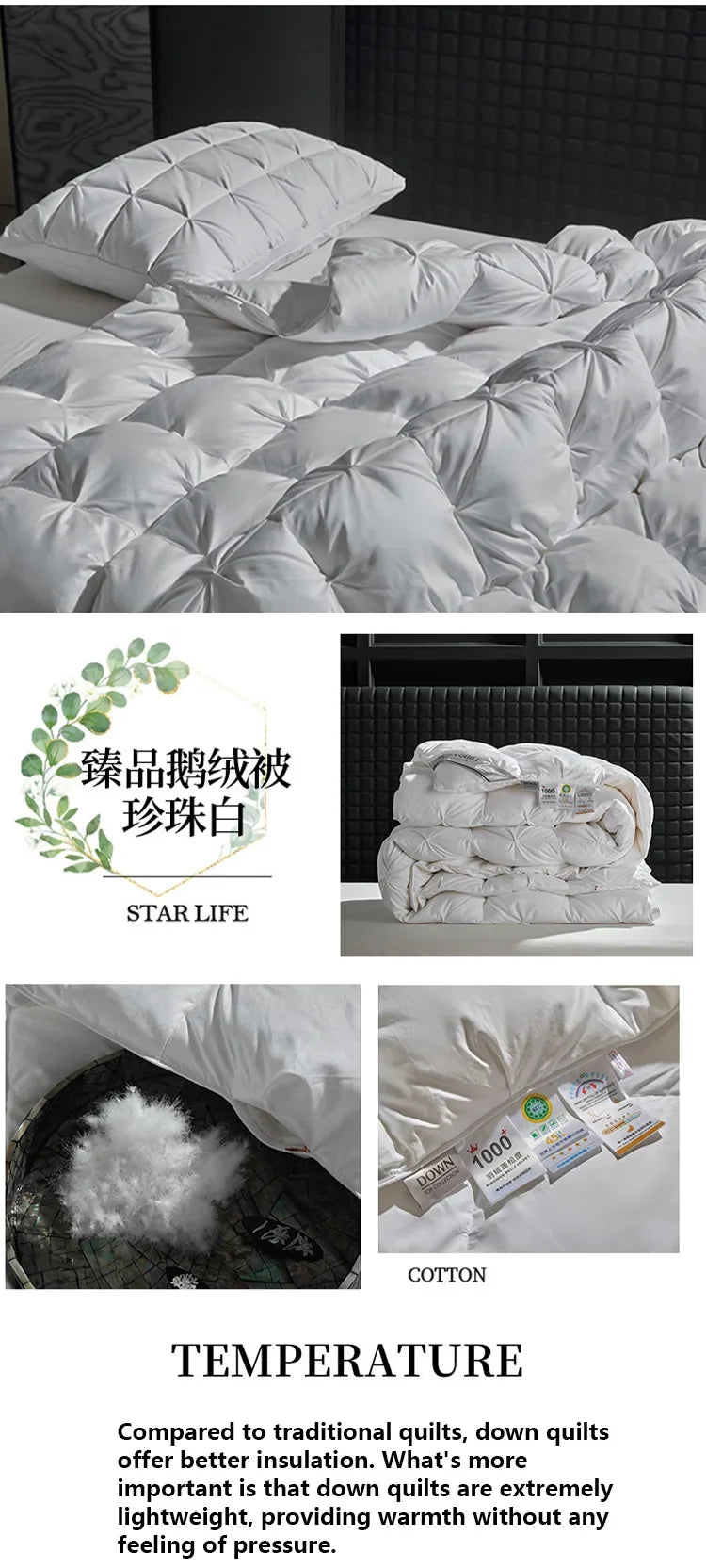 Luxury 100% White Goose down Comforter Winter Warm Duvet Extra Large Double Single Lightweight 3D Bread Design Pleated Edge