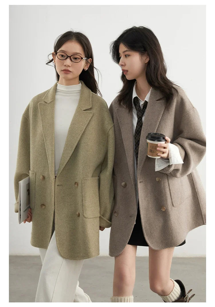 CHIC VEN New Women Woolen Coat Loose Solid Mid-length Double-sided Oversized Office Ladies Jackets Outerwear Autumn Winter 2026