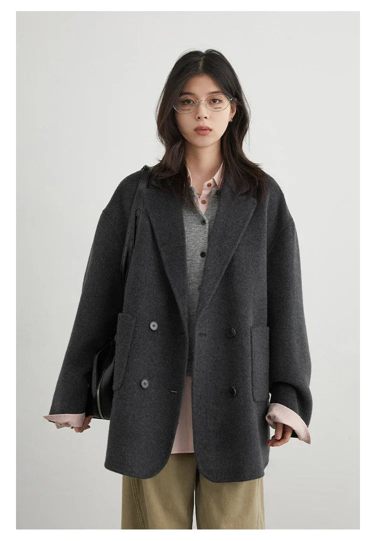 CHIC VEN New Women Woolen Coat Loose Solid Mid-length Double-sided Oversized Office Ladies Jackets Outerwear Autumn Winter 2026