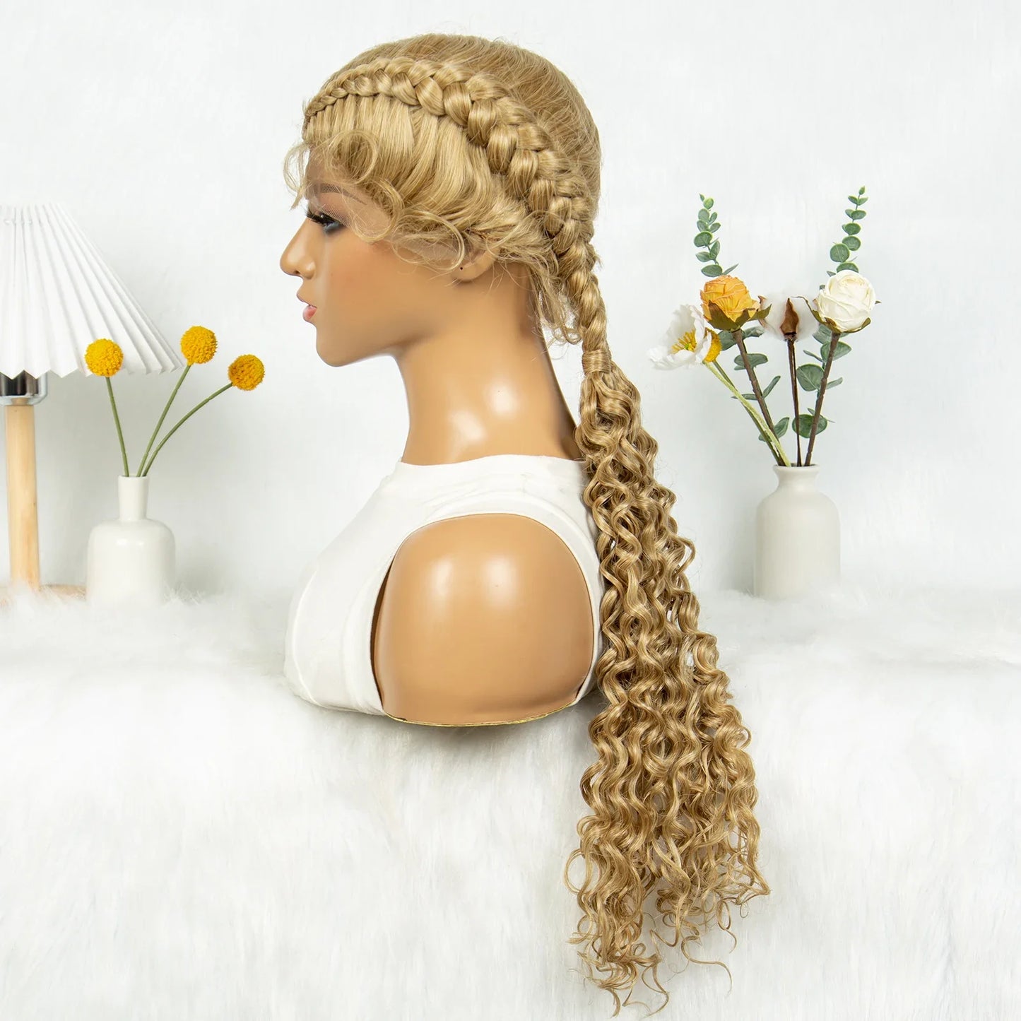 KIMA Blonde Dutch Twins Braids Wig | Full Lace Cornrows & Curly Ends