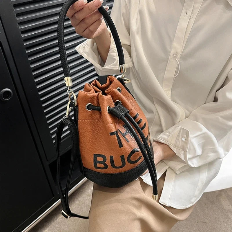 Women's Bucket Bag | PU Drawstring Shoulder and Crossbody Handbag