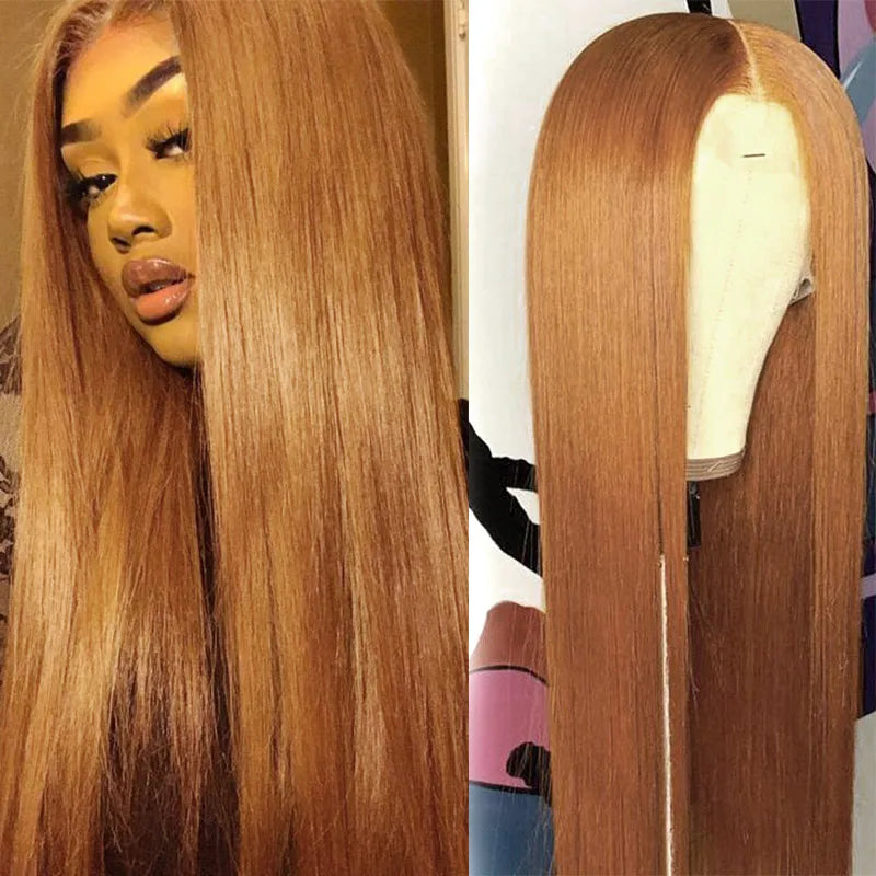 Dark Brown & Ginger Blonde Straight Wig | 13x4 Transparent Lace Front Peruvian Human Hair (Pre-Plucked)