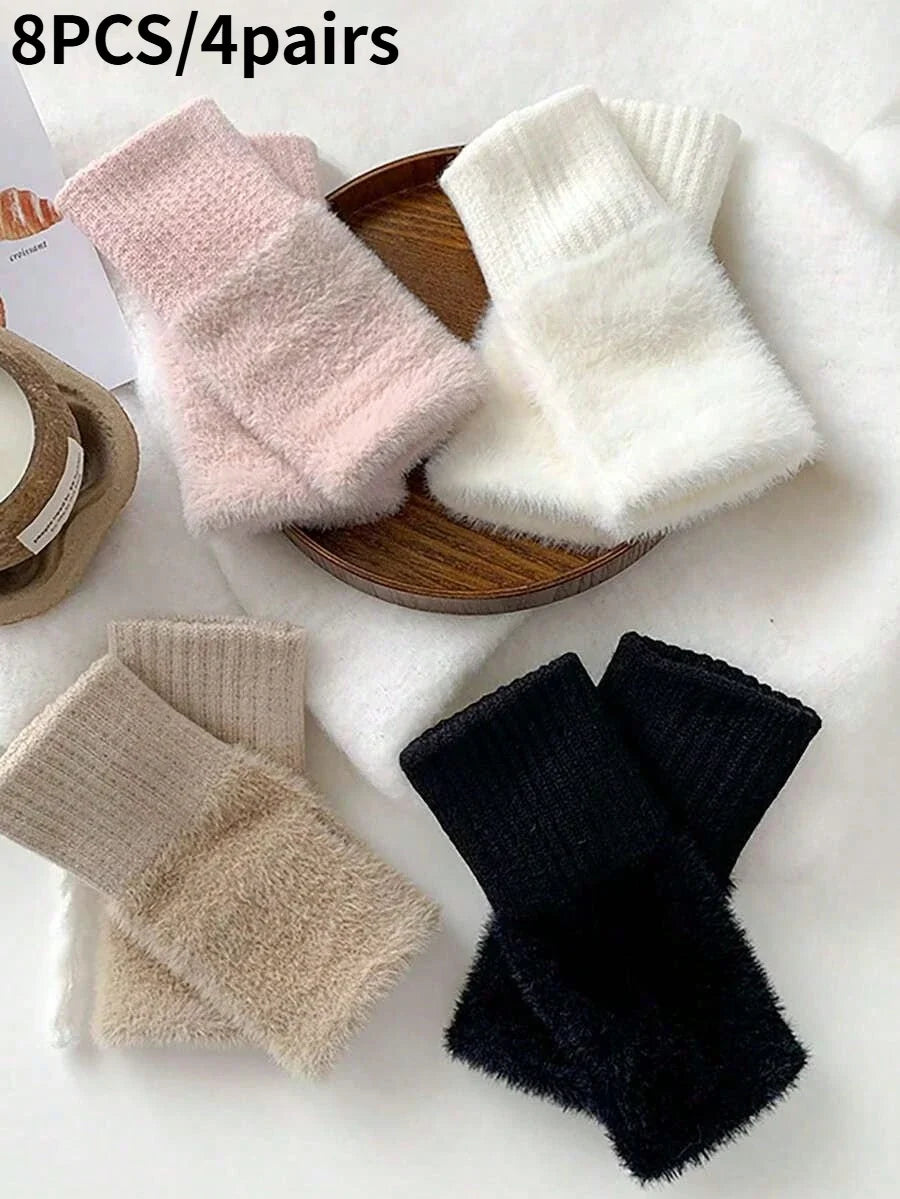 Women'S Luxury Plush Fleece-Lined Winter Gloves - Thick Warm Half-Finger Gloves with Elastic Cuffs Winter Gloves For Women