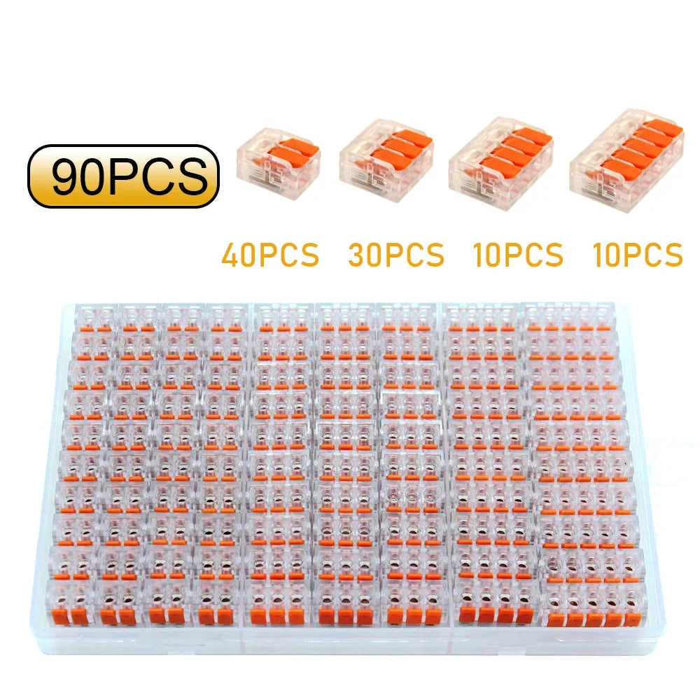 20/90pcs Box Electrical Lever Wire Connectors 2 Port 3 Port 5 Port Electric Cable Clamp Mini Quick Wire Terminal Connector