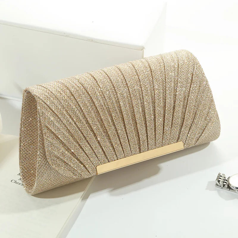 Metal Luxury Women Evening Bags | Ruched Design Sequined Small Envelope Shaped Box Party Wedding Event Handbags Purse