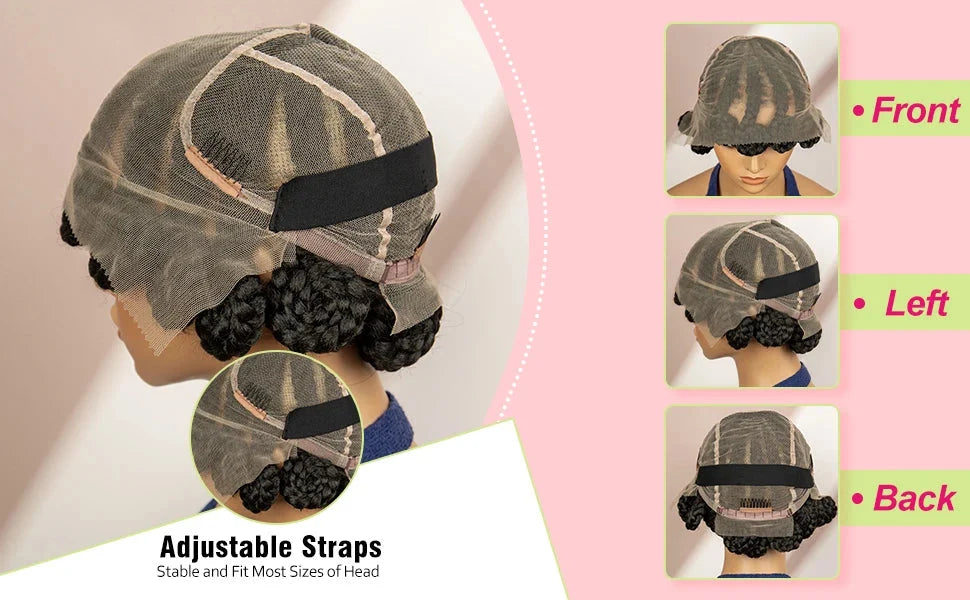 Natural Color Bantu Knot Braided Wig | Cornrow Braids | Full Lace | Heat Resistant Synthetic Wig | African Women