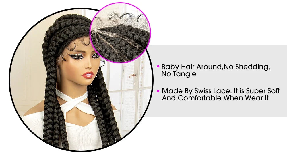 36" Extra Long Box Braided Full Lace Wig | Synthetic Braiding Wig | For Black Women | Lace Frontal Braids
