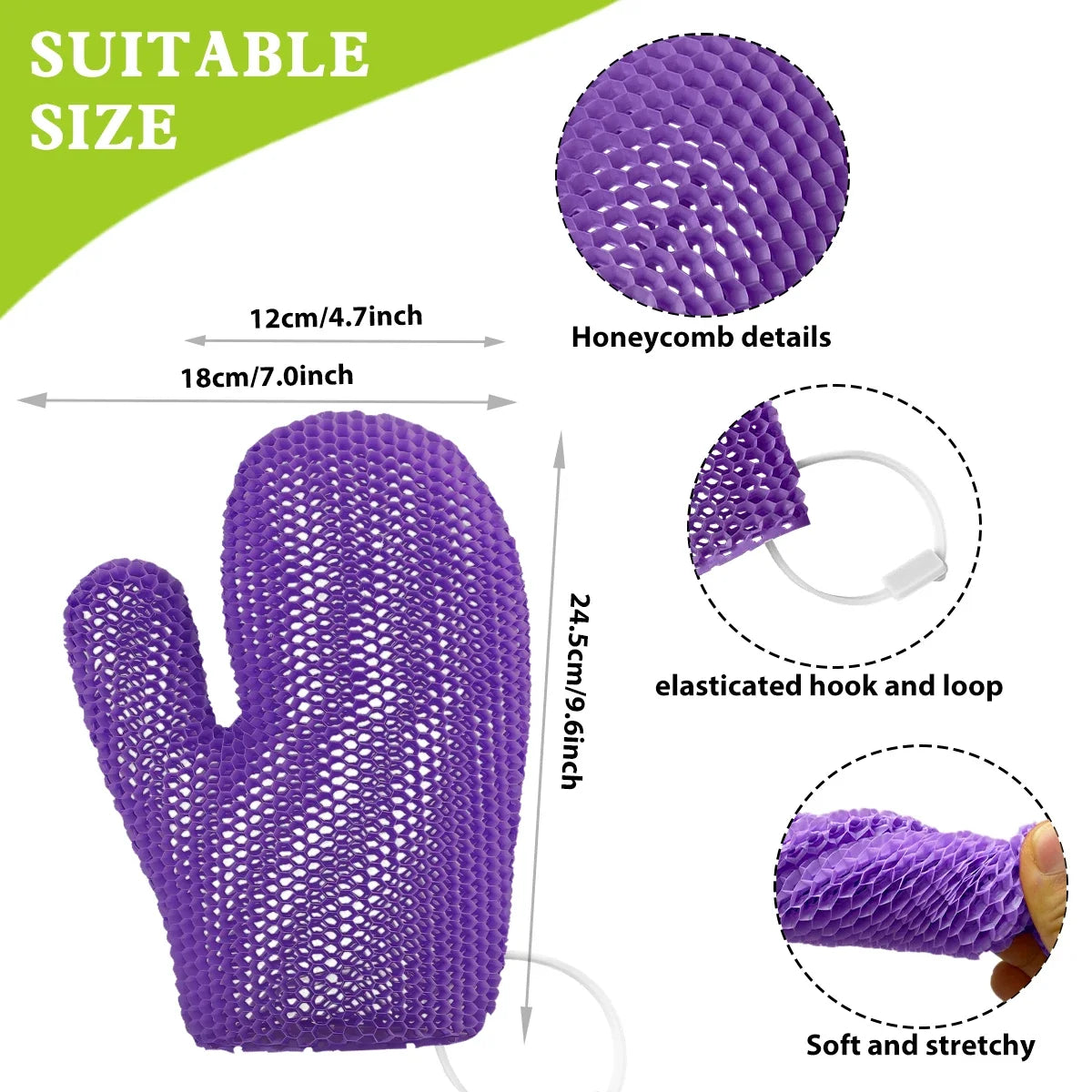 Exfoliating Shower Glove with Colorful Honeycomb Weave and TPU High Elasticity Antibacterial Material - Gentle, Safe and Durable