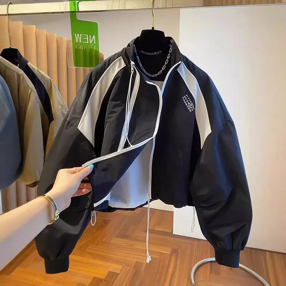 Zipper Design Niche Loose Casual Stand Collar Windbreaker Jacket Spring and Autumn Short Jacket Jacket Top