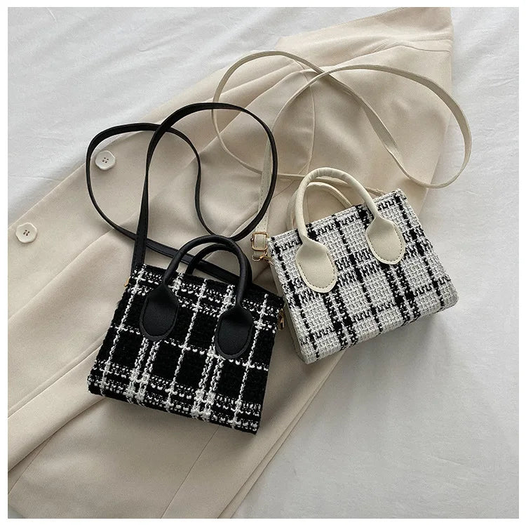 Women's Mini Handbag & Ladies Pouch | Fashion Check Pattern Shoulder Bag & Crossbody Messenger Bag (Lightweight Simple Elegant Tote)