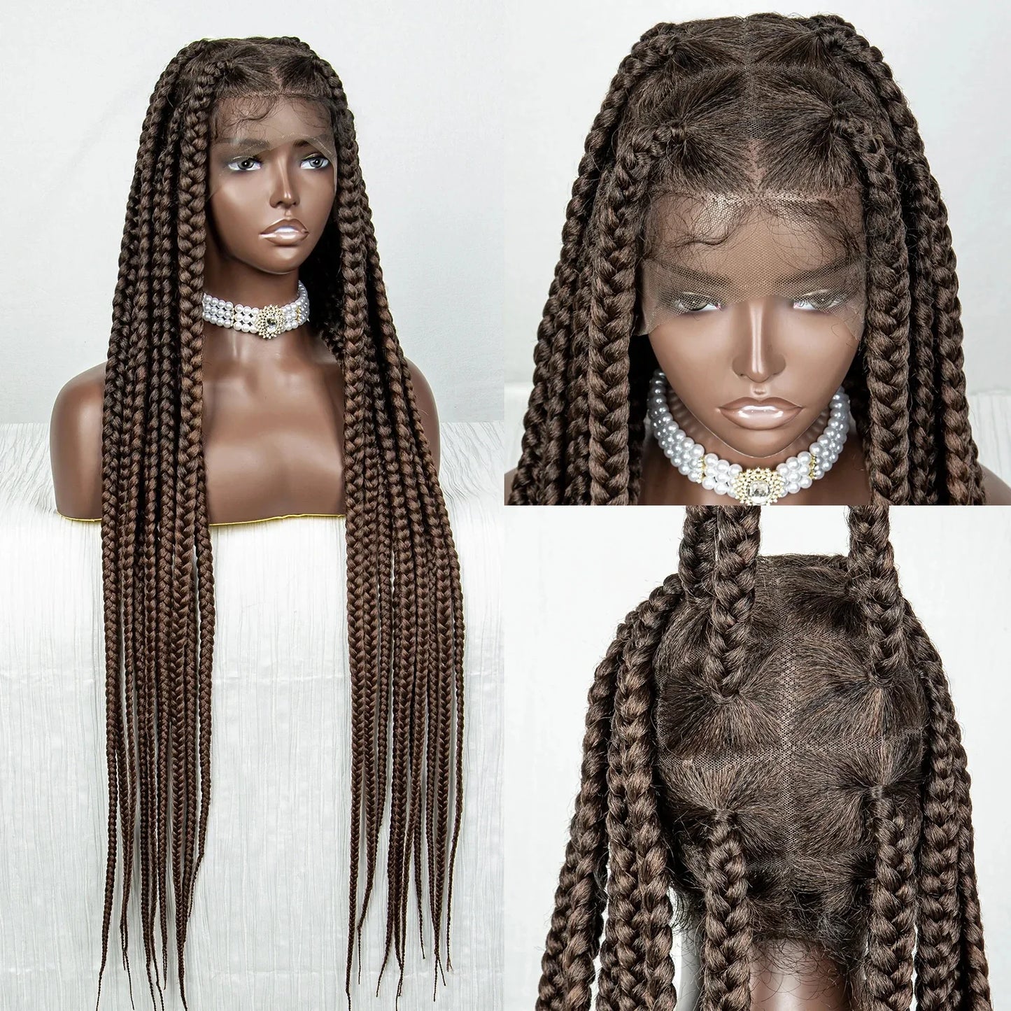 36" Orange Knotless Box Braids Wig | Transparent Full Lace | Baby Hair