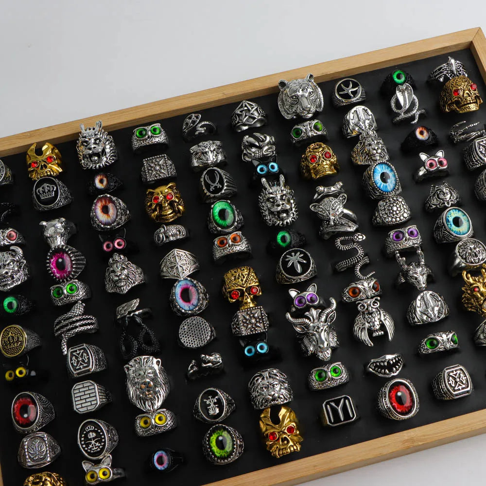 10/20/30/50Pcs/Lot Fashion Retro Punk Classic Skull Owl Rings for Men Women Hip Hop Jewelry Accessories Party Gifts Mix Style