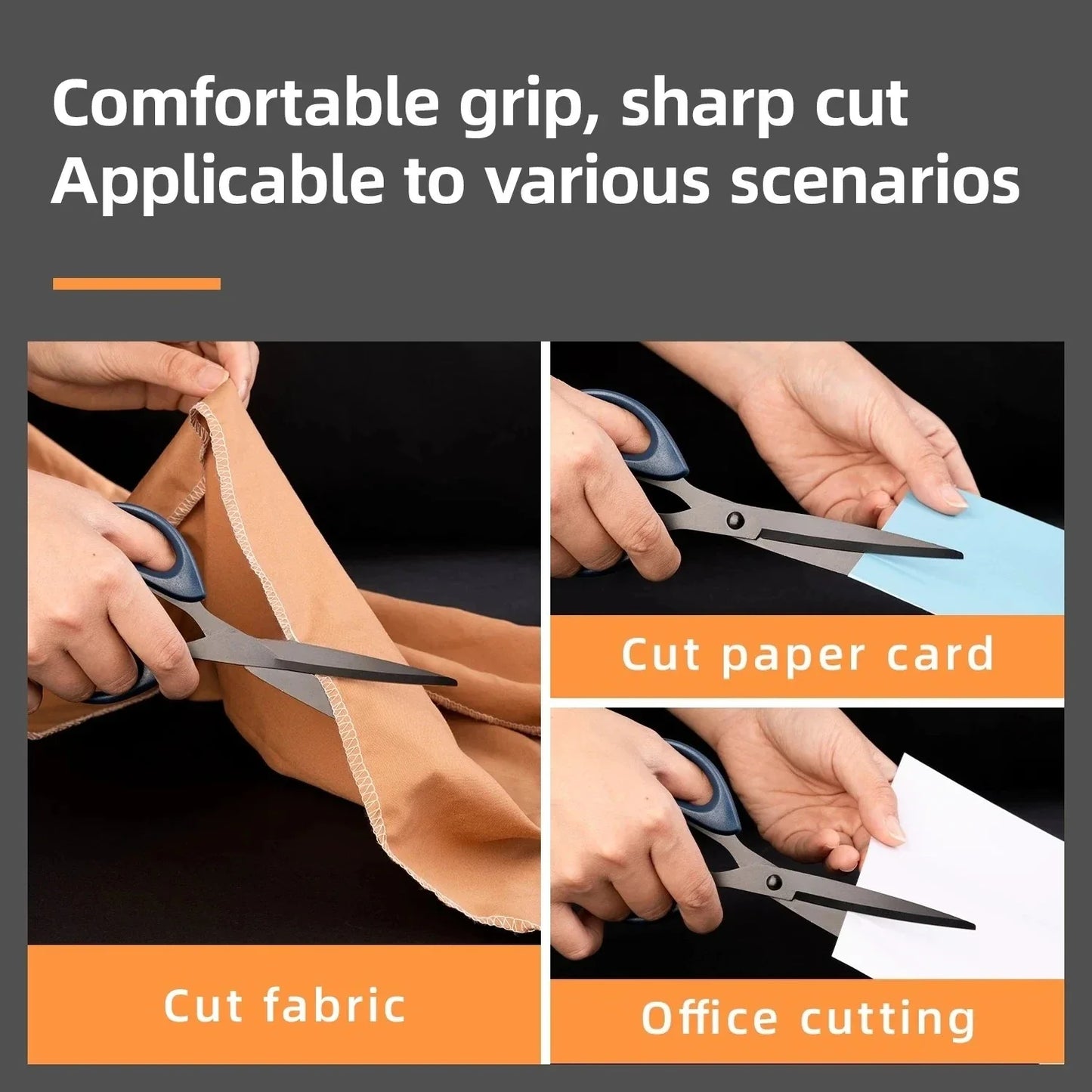 Professional Office Scissors 180mm Heavy Duty Scissors with Black Blade Sharp Stainless Steel Cutting Tool for Paper Craft