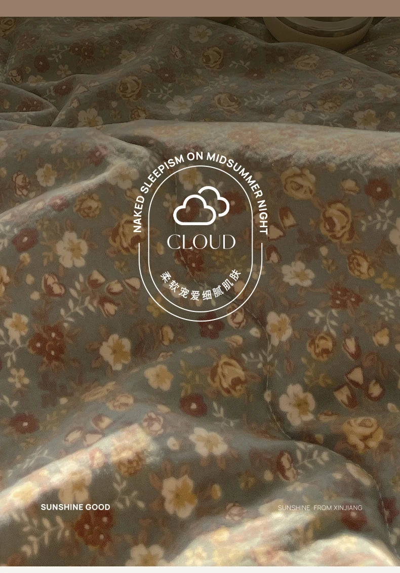 Summer Quilt Korean Style Duvet with Lace Single/Queen Size Comforter Flower Printed Quilted Blanket 여름이불 (No Pillowcase)