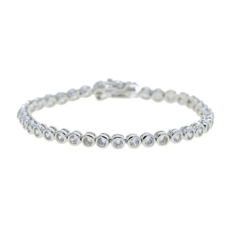 Geometric High Quality Fashion Women Jewelry Bezel Set Round Shaped Tennis Chain Bracelet Necklace Set