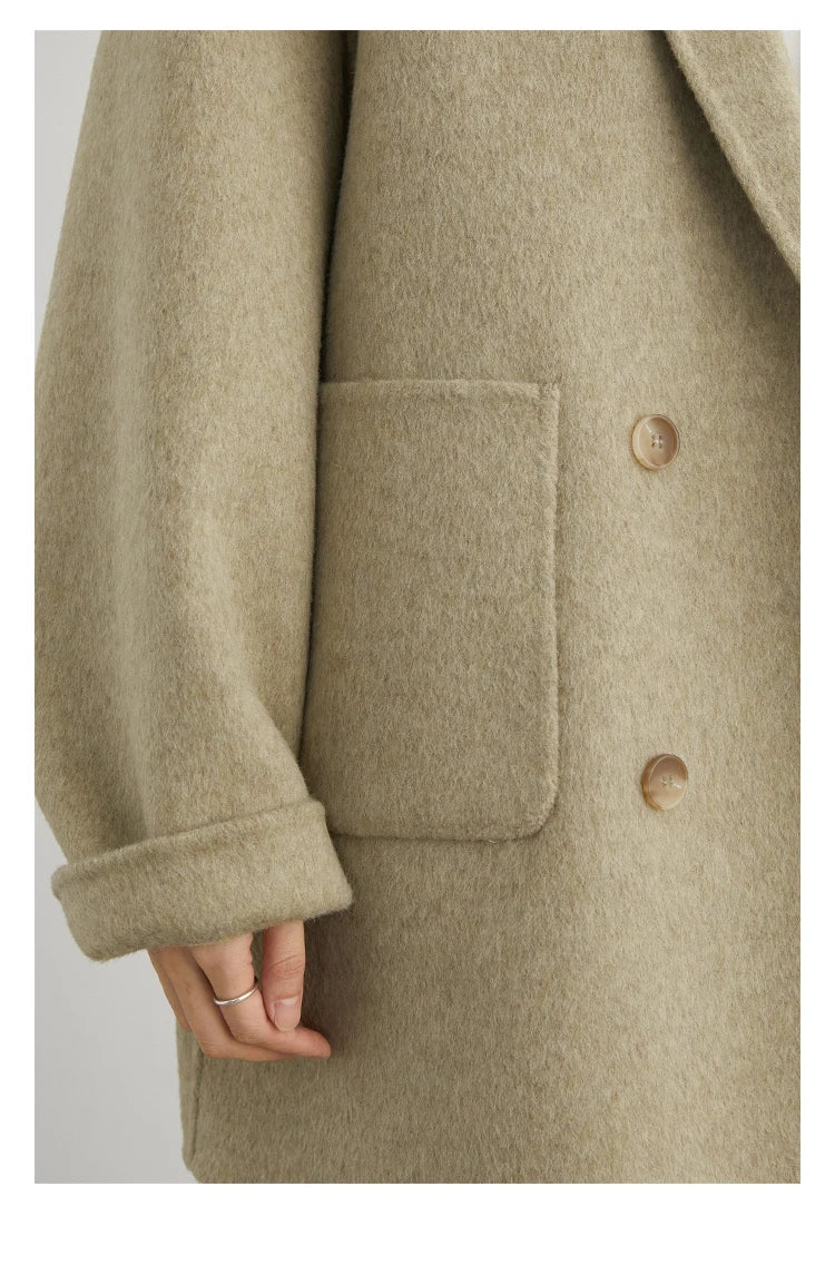 CHIC VEN New Women Woolen Coat Loose Solid Mid-length Double-sided Oversized Office Ladies Jackets Outerwear Autumn Winter 2026