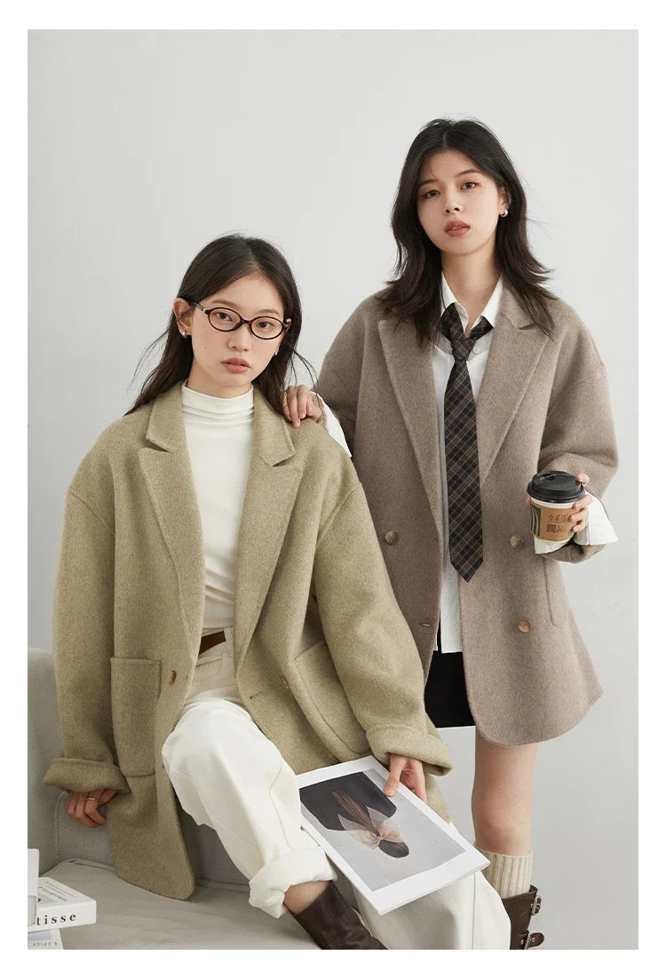 CHIC VEN New Women Woolen Coat Loose Solid Mid-length Double-sided Oversized Office Ladies Jackets Outerwear Autumn Winter 2026