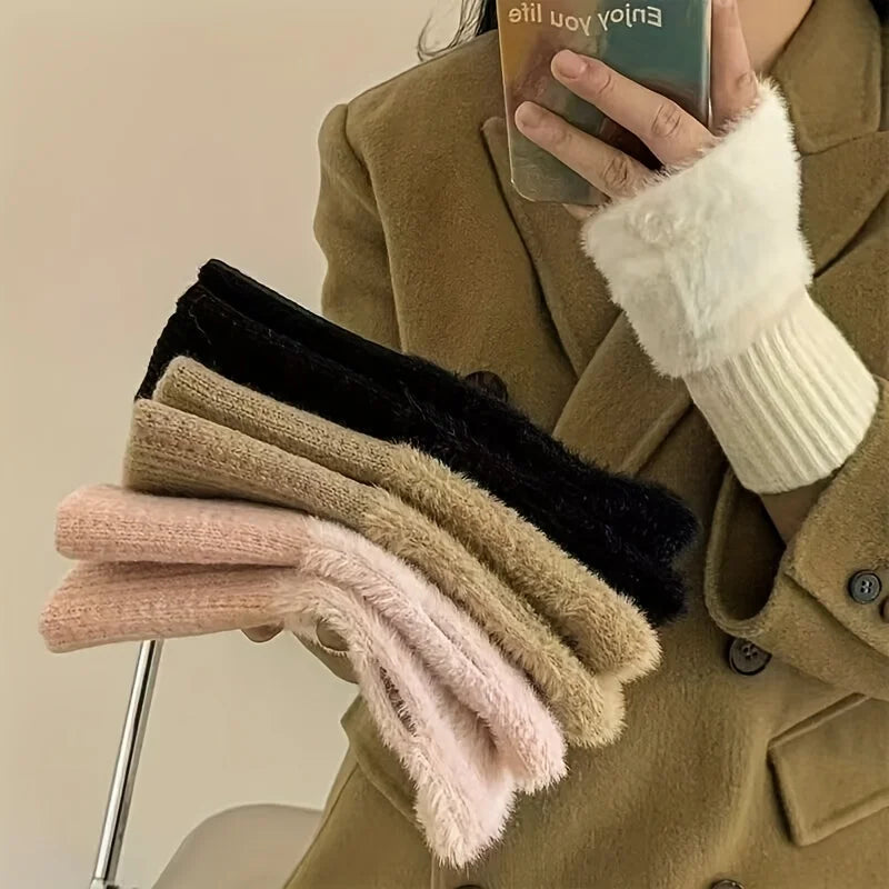Women's Long Fleece Winter Gloves, Soft Warm Hand Warmer with Elastic Cuffs, Comfortable Cold Weather, Outdoor & Casual Wear