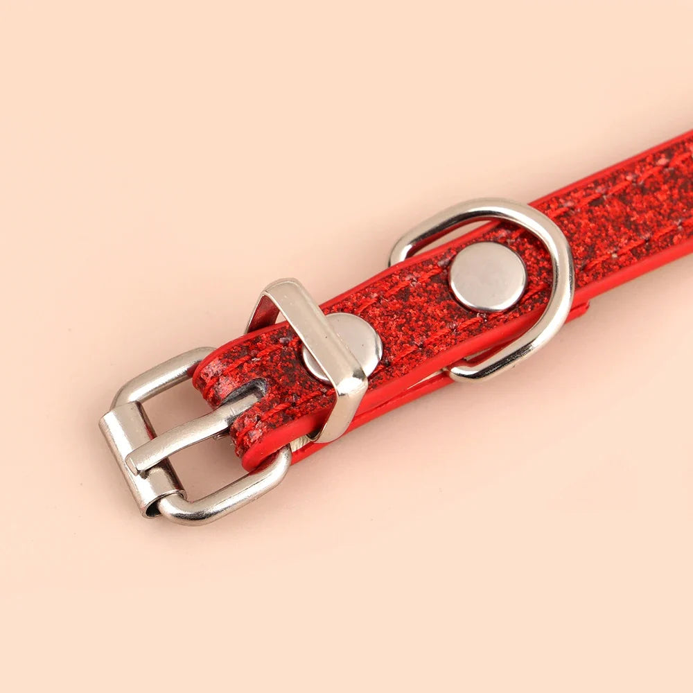Personalized Cat Collar Custom Leather Cat Collars Free Engraved Puppy Kitten ID Necklace Bling Pet Collars for Small Dogs Cats