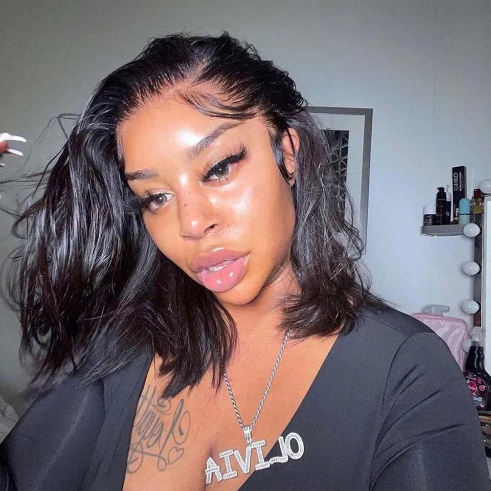 Short Straight Bob Lace Front Wig | 13x4 Brazilian Human Hair for Black Women (Pre-Plucked with Baby Hair)