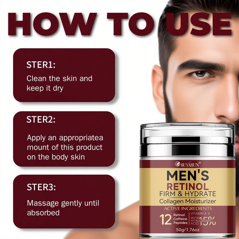 Collagen Retinol Men's Face Cream - Anti-Aging Wrinkle Reduction & Firming Moisturizer, Oil-Free Hydrating Skincare for Men.