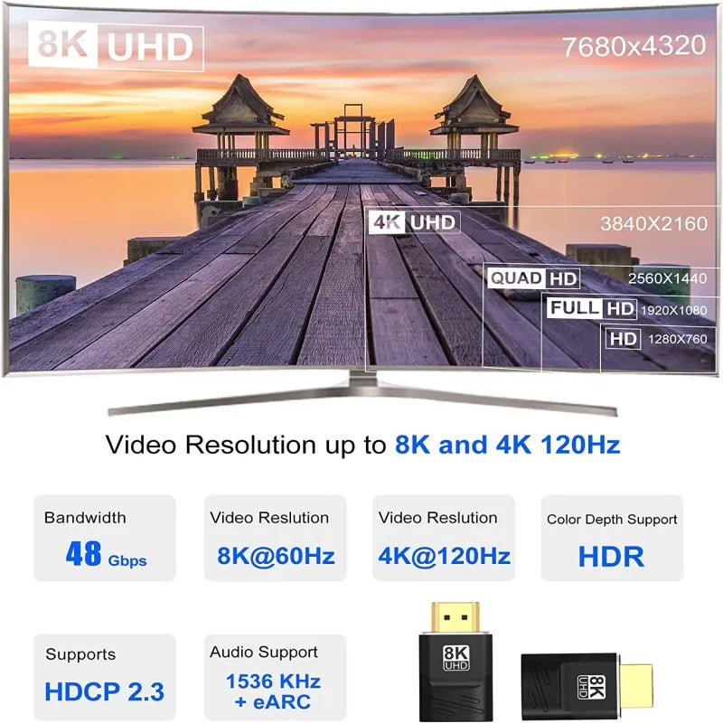 MIZIQIER 8K HDMI 2.1 Adapter 90 270 Degree Male to Female, 8k60Hz 4k120Hz,48Gbps,Compatible PS5/4, HDTV, Roku, TV Stick, PC