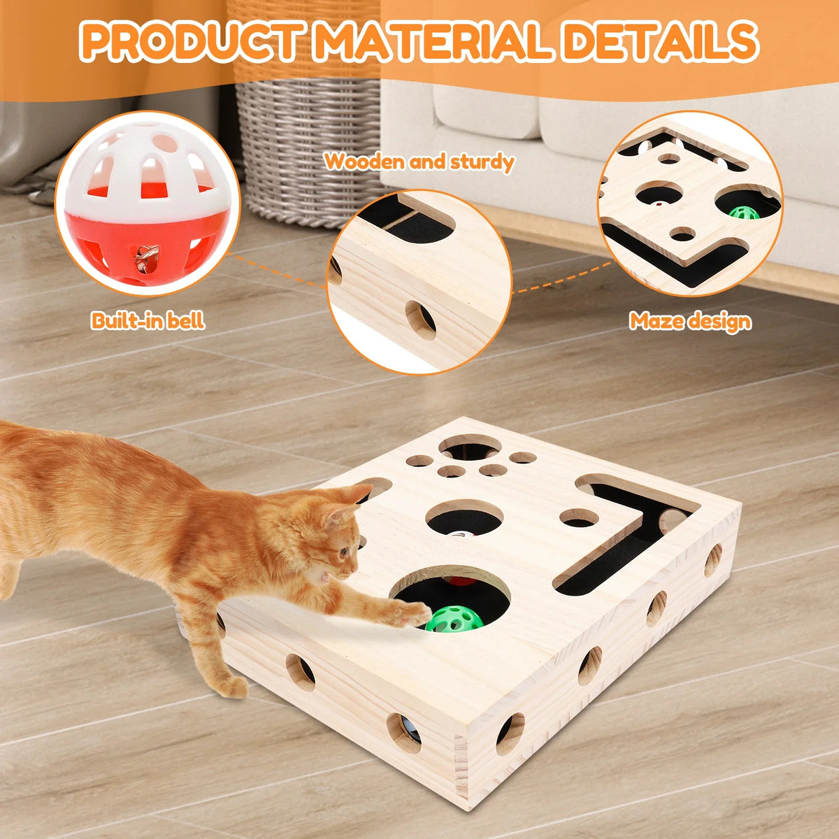 Cat Nail File Box Toy with Bell Ball and Sandpaper Inside Cat Scratch Puzzle Play Nail Care Interactive Pet Toy Stress Free