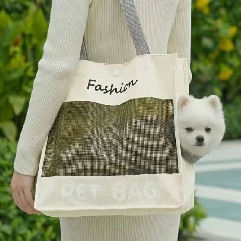 Fashion Portable Pet Tote Bag Breathable Mesh Cat Dog Shoulder Bag Outdoor Travel Handbag Small Puppy Kitten Transport Bag