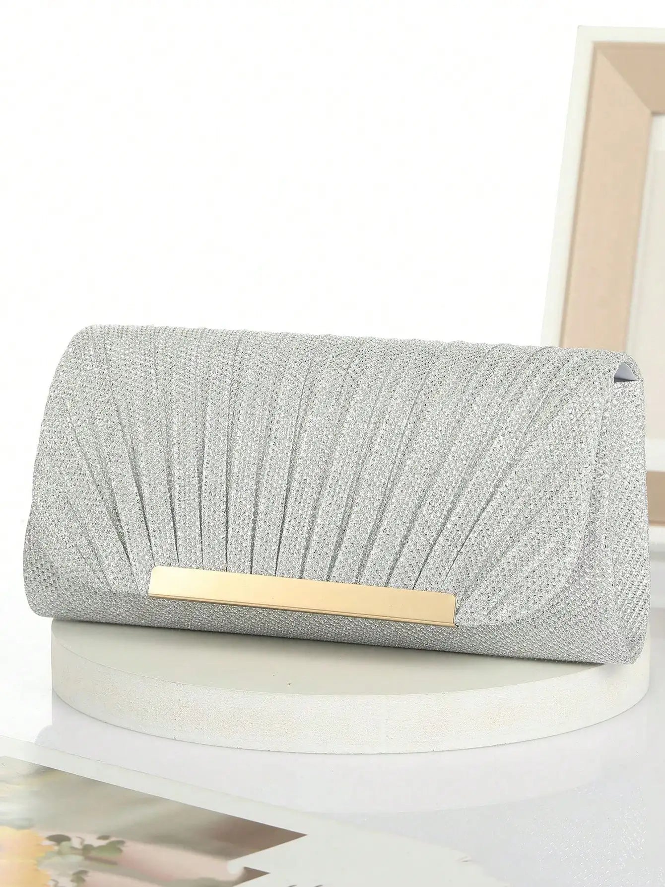 Metal Luxury Women Evening Bags | Ruched Design Sequined Small Envelope Shaped Box Party Wedding Event Handbags Purse