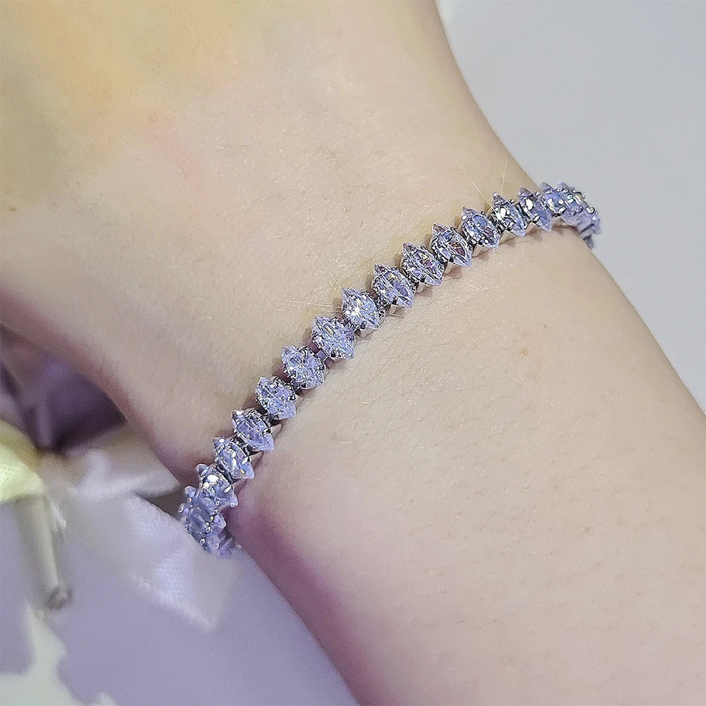 2024 New Marquise Oval Square Cut Luxury Silver Color on Hand Tennis Bracelet Bangle for Women Party Gift Jewelry S7062