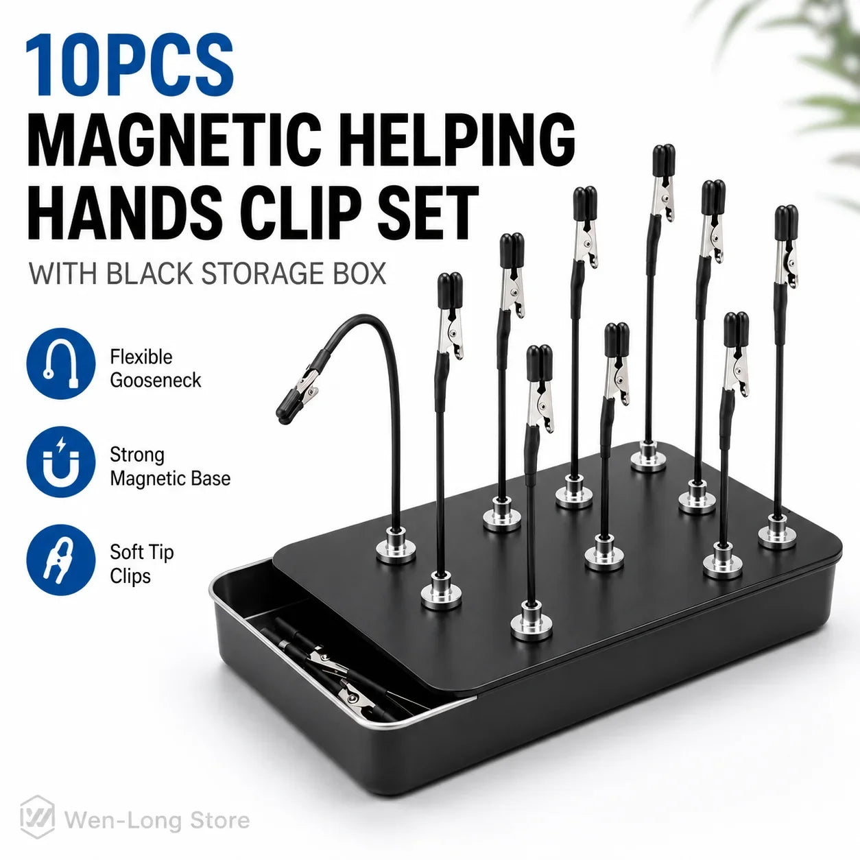 10PCS Magnetic Soldering Helping Hands, Flexible PCB Holder with Alligator Clips & Storage Box for Electronics Repair DIY