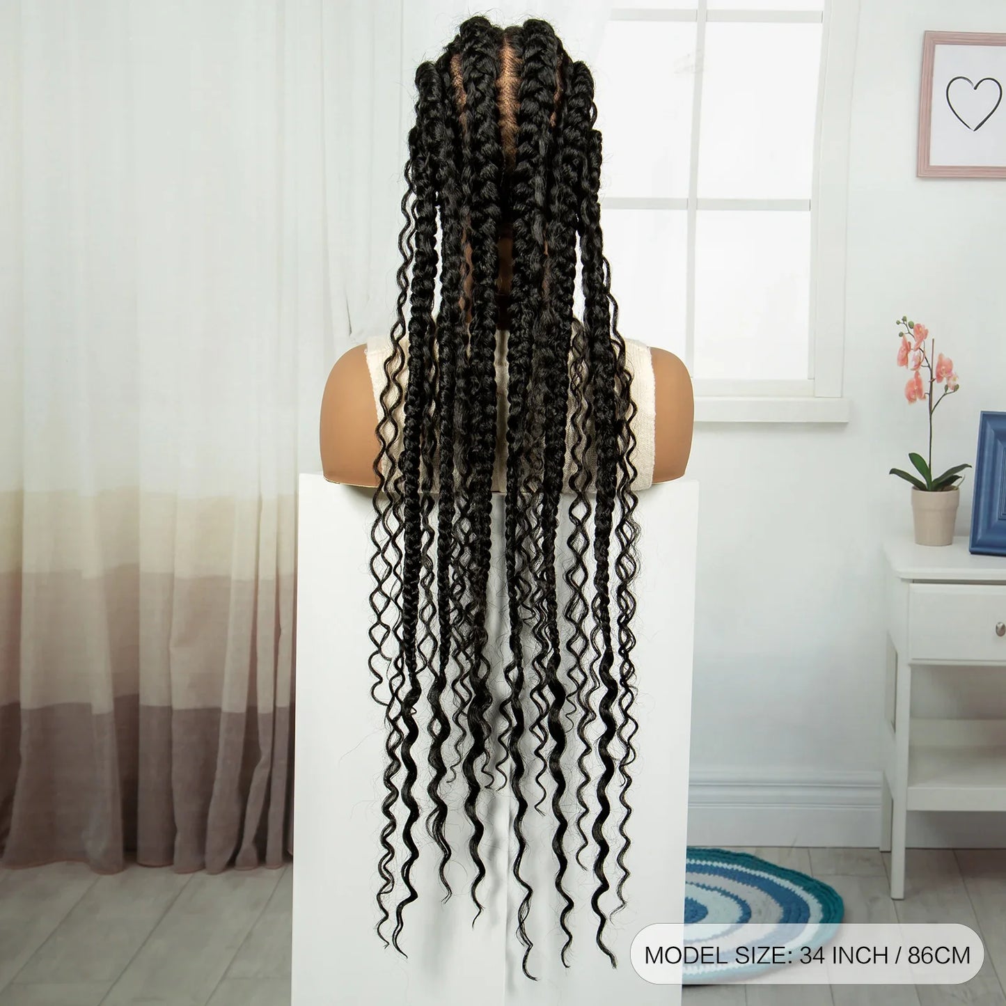 34" Cornrow Braids Wig with Curly Ends | Full Lace Frontal