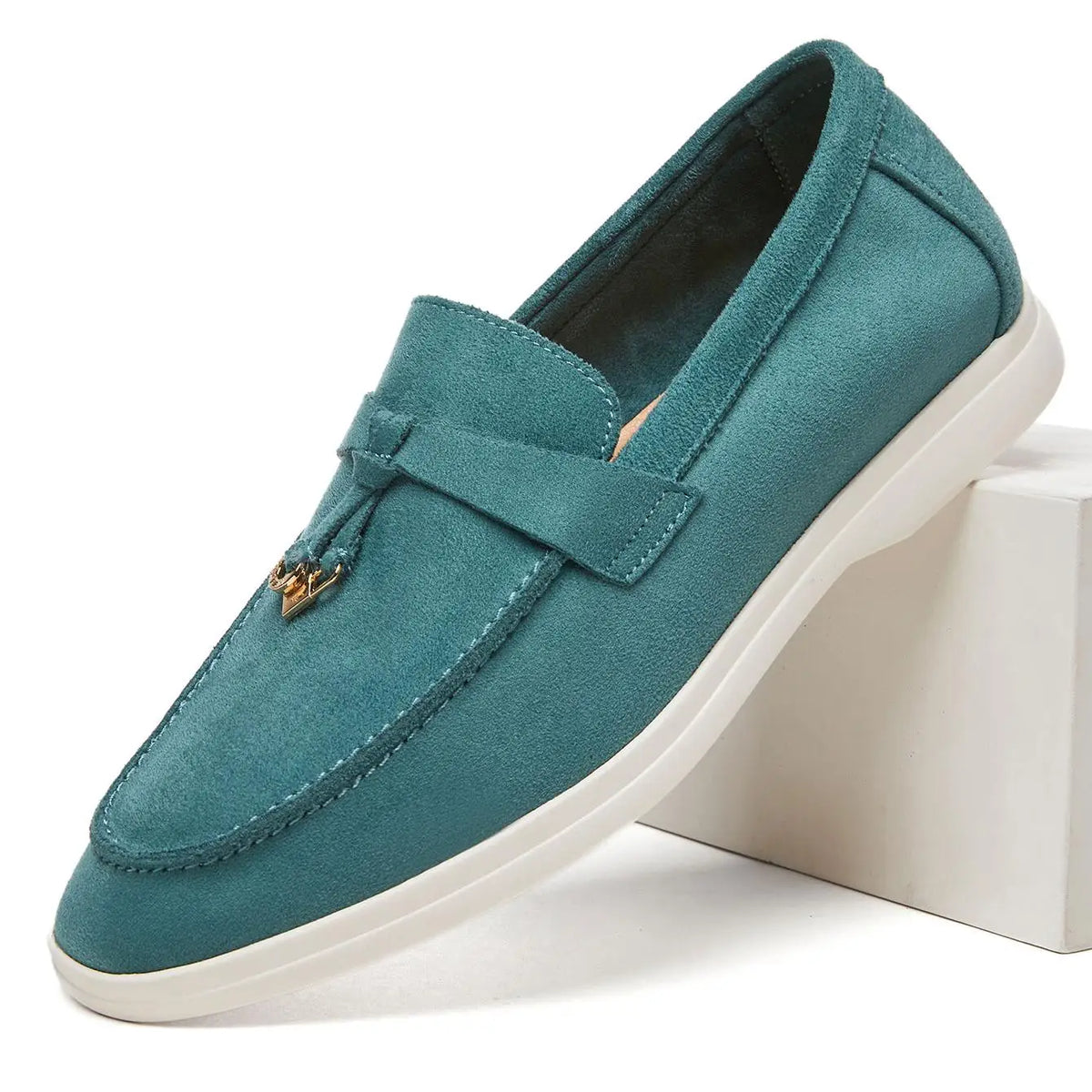 Desai Men's Faux Suede Loafers Metal Buckle Tassel Slip-on Casual Driving Shoes Lightweight Comfort