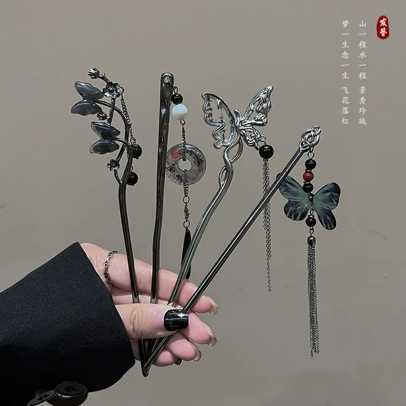 Ancient Chinese Style Elegant Butterfly Tassel Hair Stick for Women Girls Classical Hairpin Chinese Hair Accessories Jewelry