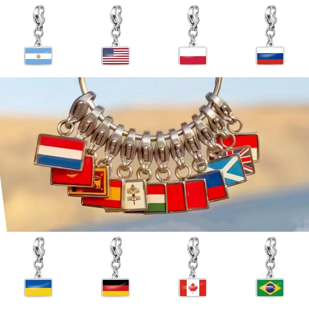 10mm Country Flag Charms Pendant Necklace Bracelet Keychain Bagchain Stainless Steel  Jewelry A Commemorative Gift For A Friend