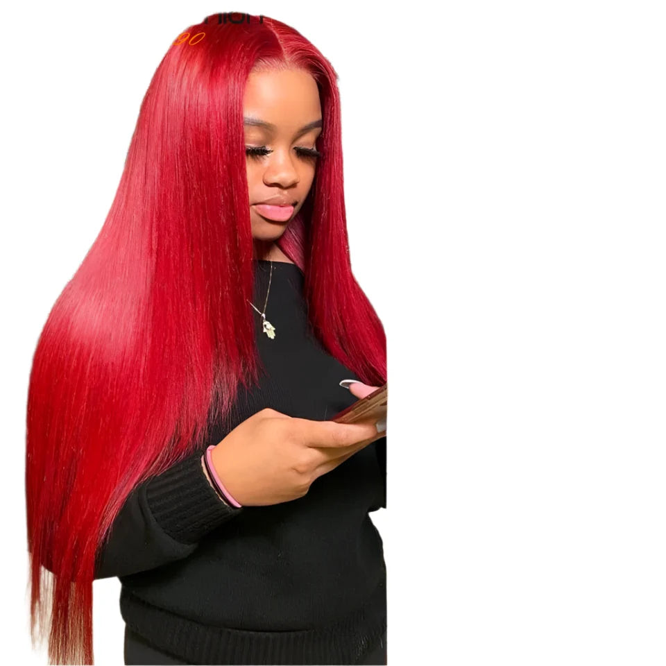 Red & Blonde Highlight Straight Bundles with Closure | 3 Pcs Brazilian Remy Human Hair Weave Extensions