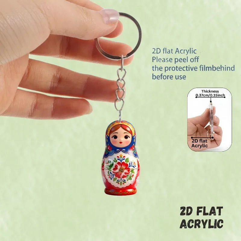 Kawaii Matryoshka Dolls Keychains 2D Acrylic Pendants Festive Decor Holiday Ornament Fun Party Favors Backpack Accessories Gifts