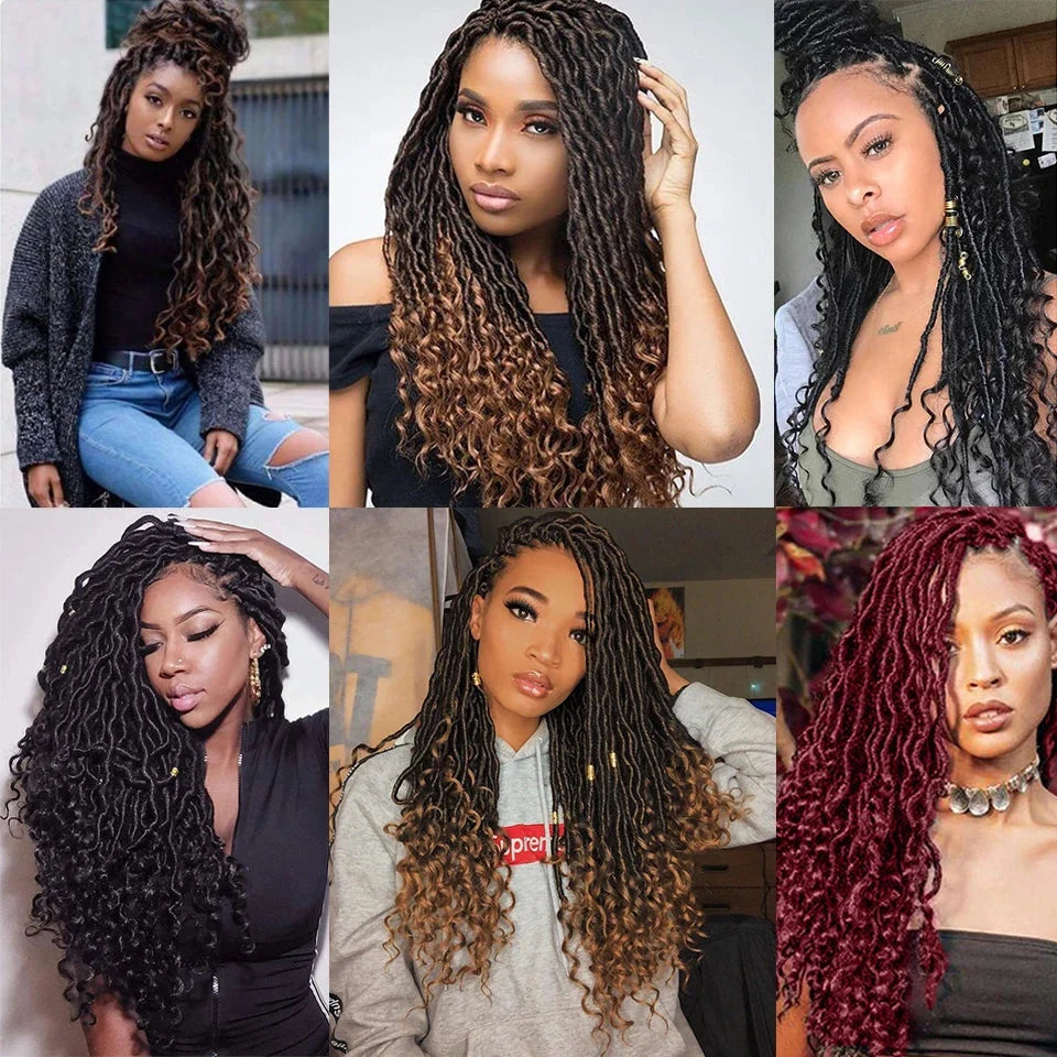 Goddess Faux Locs Crochet Hair | 18" Soft Curly Braids | Ombre Dreadlocks Extensions | 24 Strands/Pack