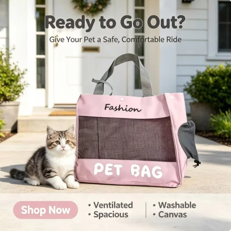 Fashion Portable Pet Tote Bag Breathable Mesh Cat Dog Shoulder Bag Outdoor Travel Handbag Small Puppy Kitten Transport Bag