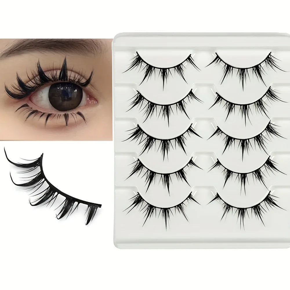 Anime-Inspired False Eyelashes 5 Pairs Comic Eye Cos Faux Lashes Demon Style Volumizing Lengthening
