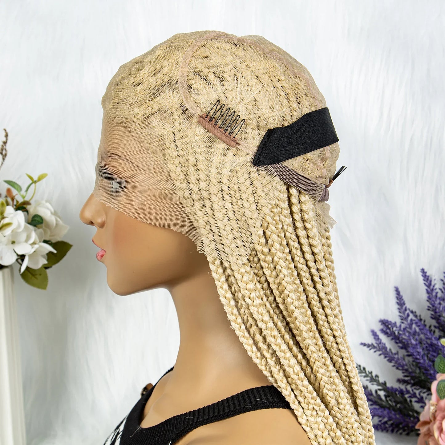HD Full Lace Knotless Box & Cornrow Braided Wig | Transparent Lace | Synthetic Crochet Braids for Black Women