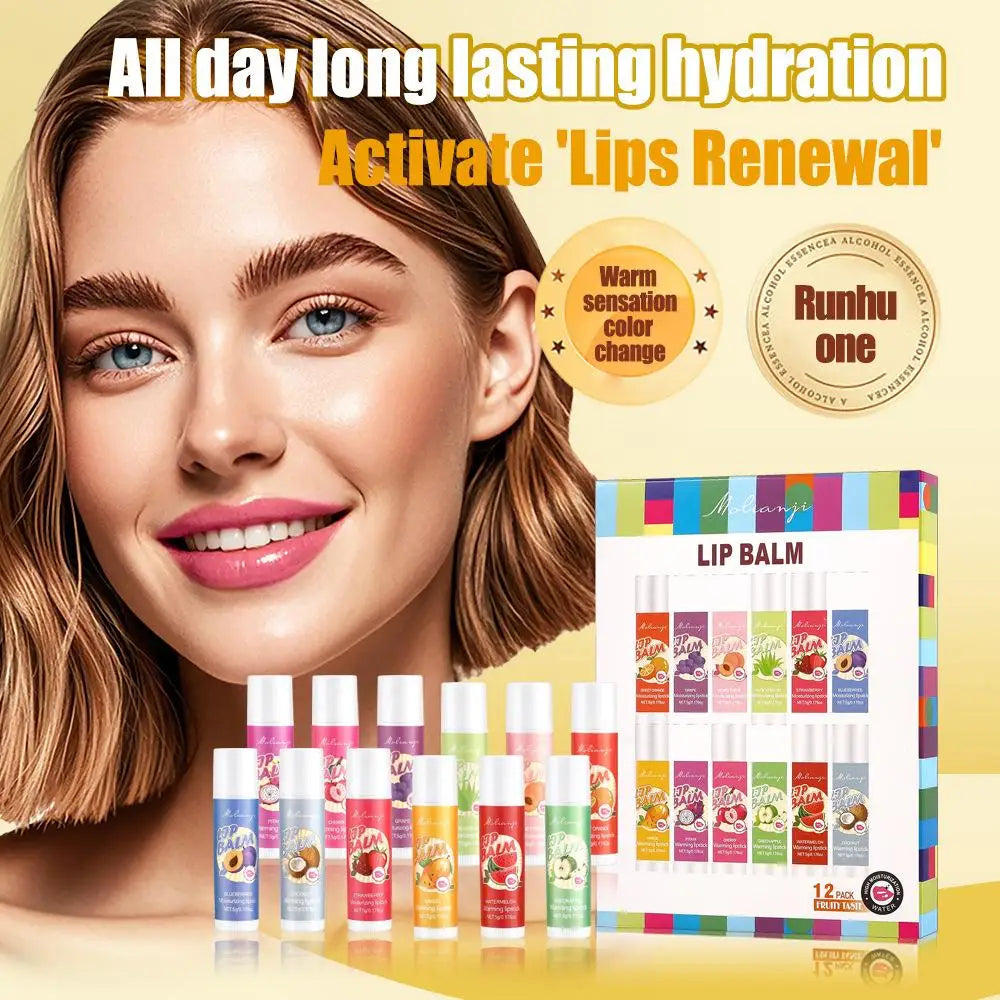 12pcs Moisturizing Lipstick Set, Hydrating Lip Care Suitable For All Skin Types, Fruit Lipstick Lip Balm Set