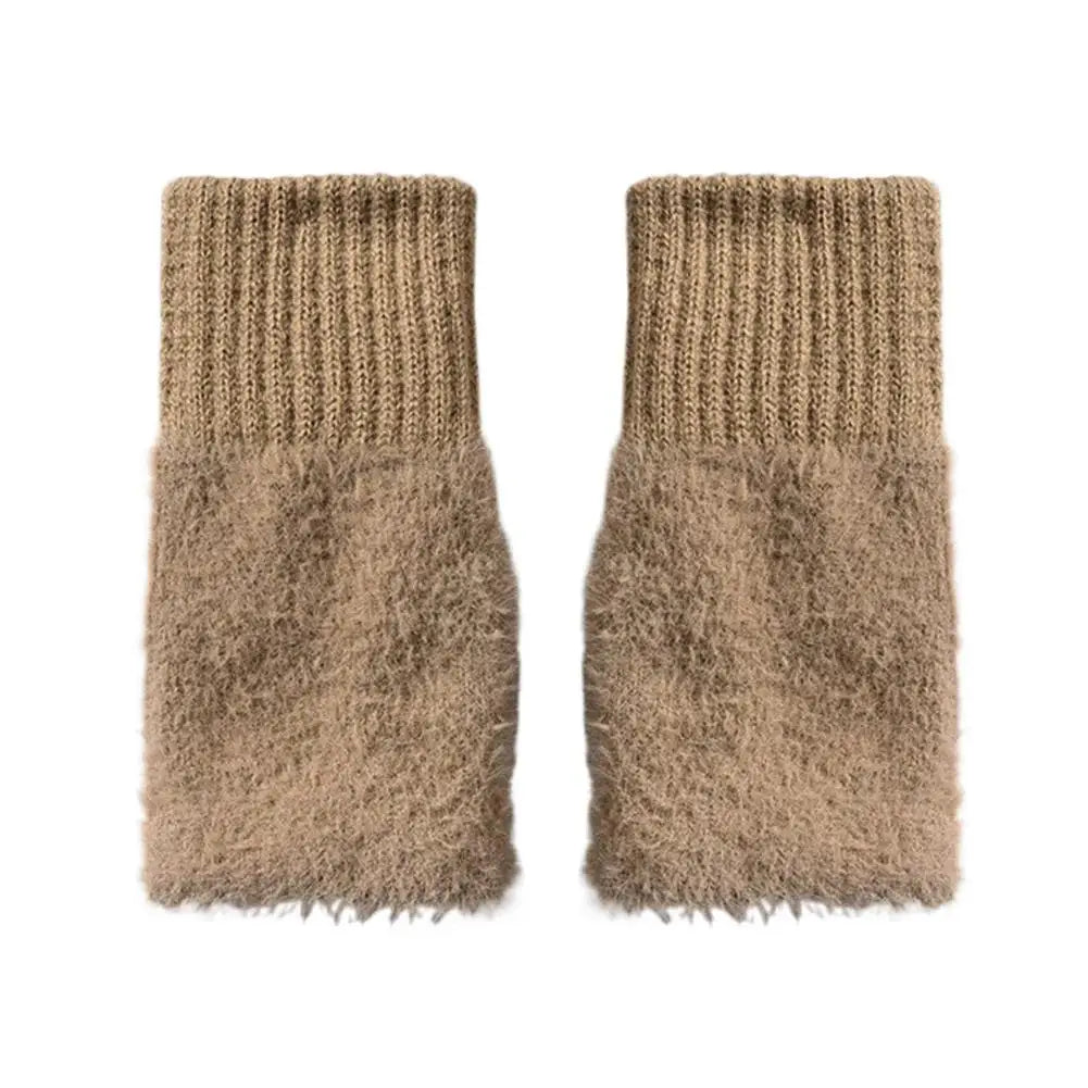 Half-finger Plush Winter Gloves Touch Screen Cold-proof  Warm Fingerless Knitted Wrist Guard Student Office Writing Work Outdoor
