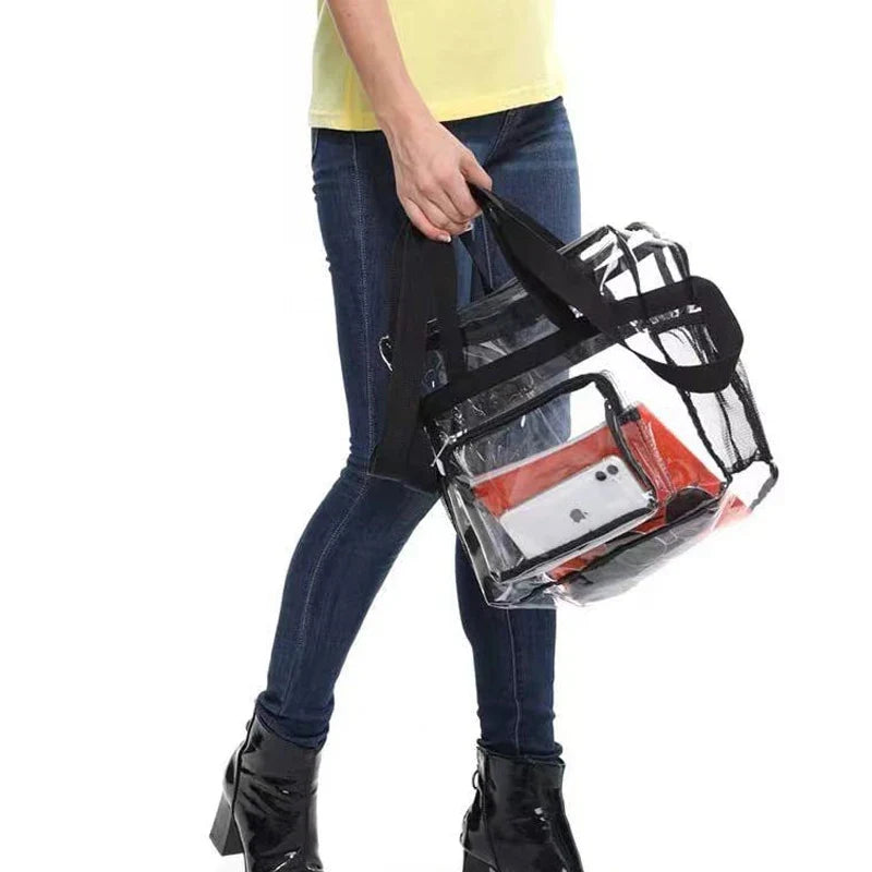 Portable PVC Clear Large Capacity Handbag | Women's Fashion Waterproof Casual Simple Crossbody Shoulder Bags & Purse (Stadium Approved)