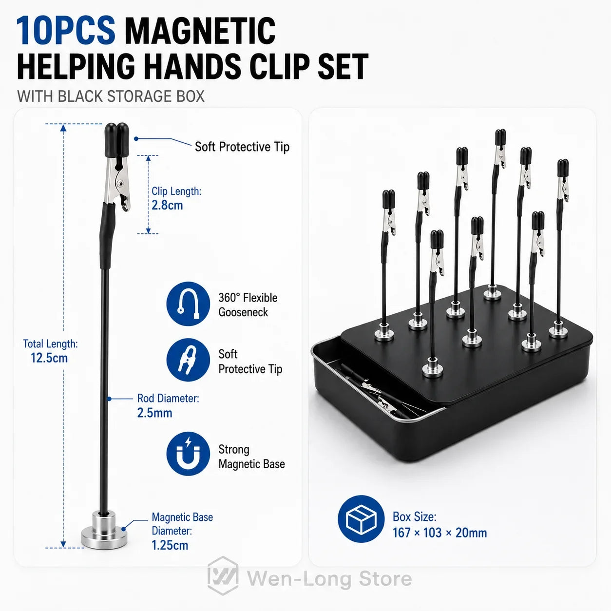 10PCS Magnetic Soldering Helping Hands, Flexible PCB Holder with Alligator Clips & Storage Box for Electronics Repair DIY