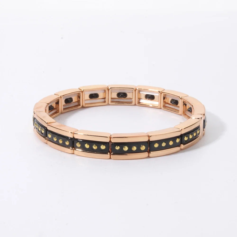 2026 New Black Gold Color Beaded Bangle for Women and Men Handmade Elastic hand Wrist Bracelets
