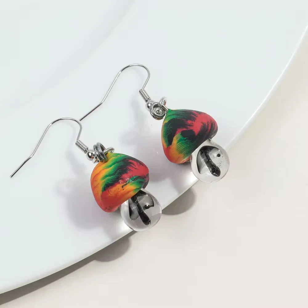 New Cute Polymer Clay Mushroom Acrylic Drop Earrings for Women Cartoon Colorful Flower Pendant Earring 2024 Trend Jewelry Gift